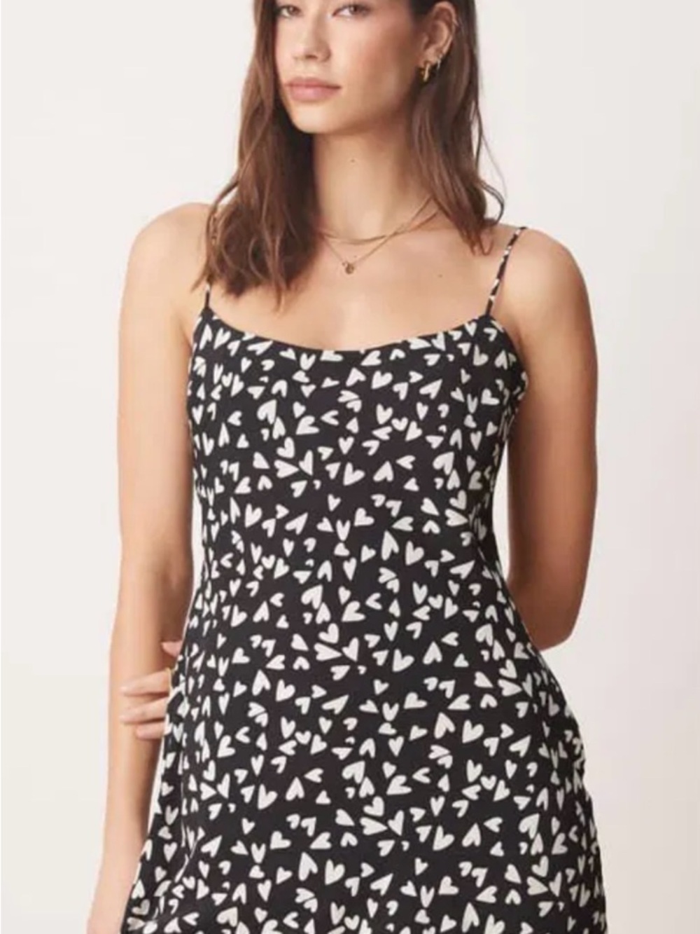 Crescent Black Slip Dress with Cream Heart Print
